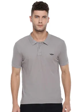 Grey Slim Fit Polo Neck T-Shirt with collar for Men