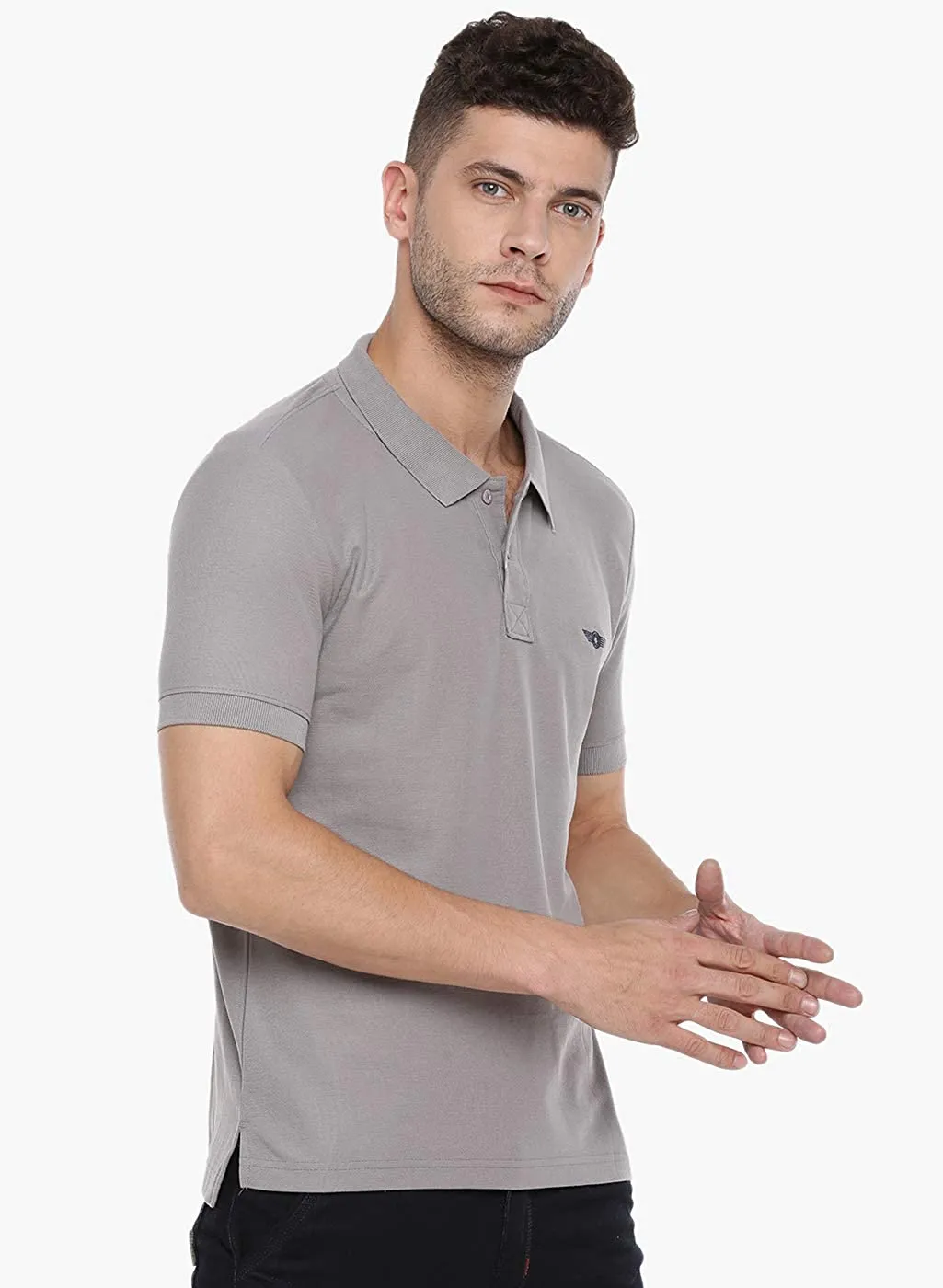 Grey Slim Fit Polo Neck T-Shirt with collar for Men