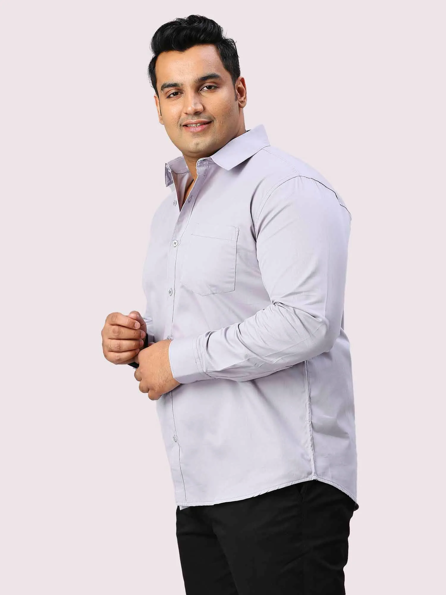 Grey Solid Pure Cotton Full Sleeve Shirt Men's Plus Size