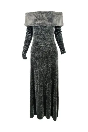 Harrods Vintage Crushed Velour & Faux Fur Evening Gown, 1980s