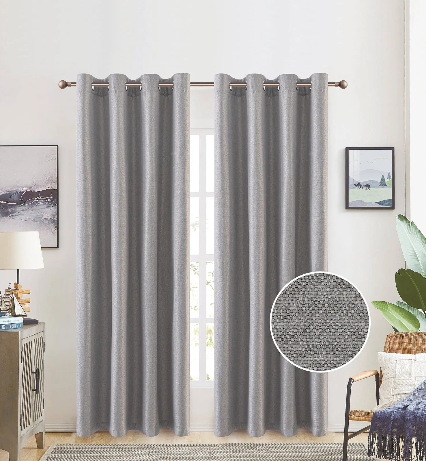 Heavy Rayon Blend Linen Room Darkening Grommet Top Window Curtain Panel, 81052