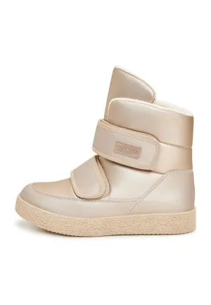 High-Top Winter Boots with Velcro Straps - Beige