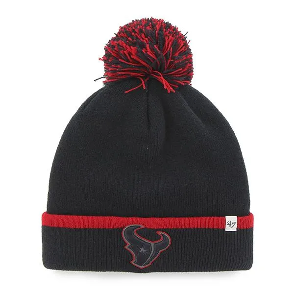 Houston Texans 47 Brand Navy Red Baraka Knit Cuffed Poofball Beanie Hat Cap