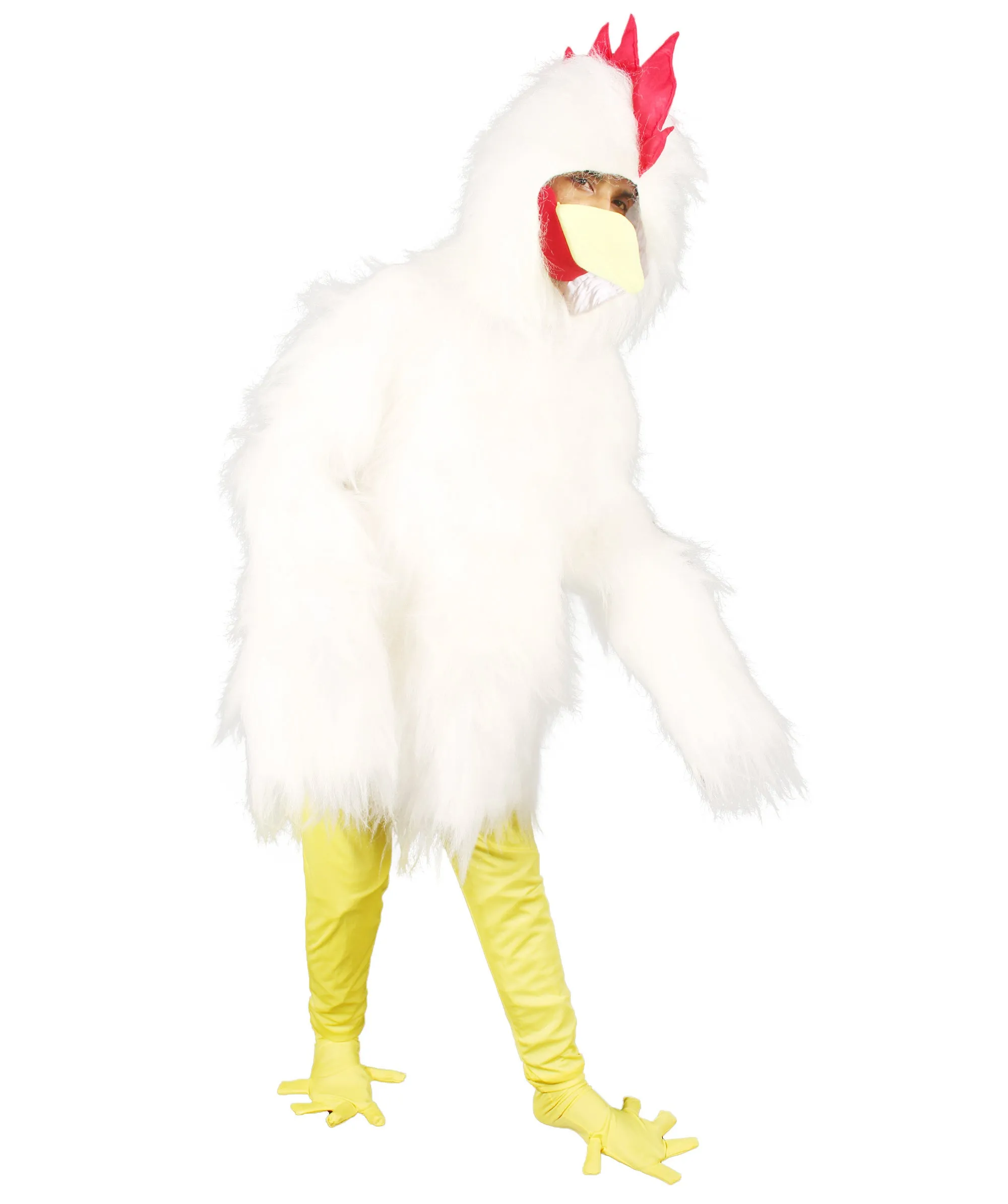 HPO White Chicken Costume with Mask  - Long Synthetic Fibers