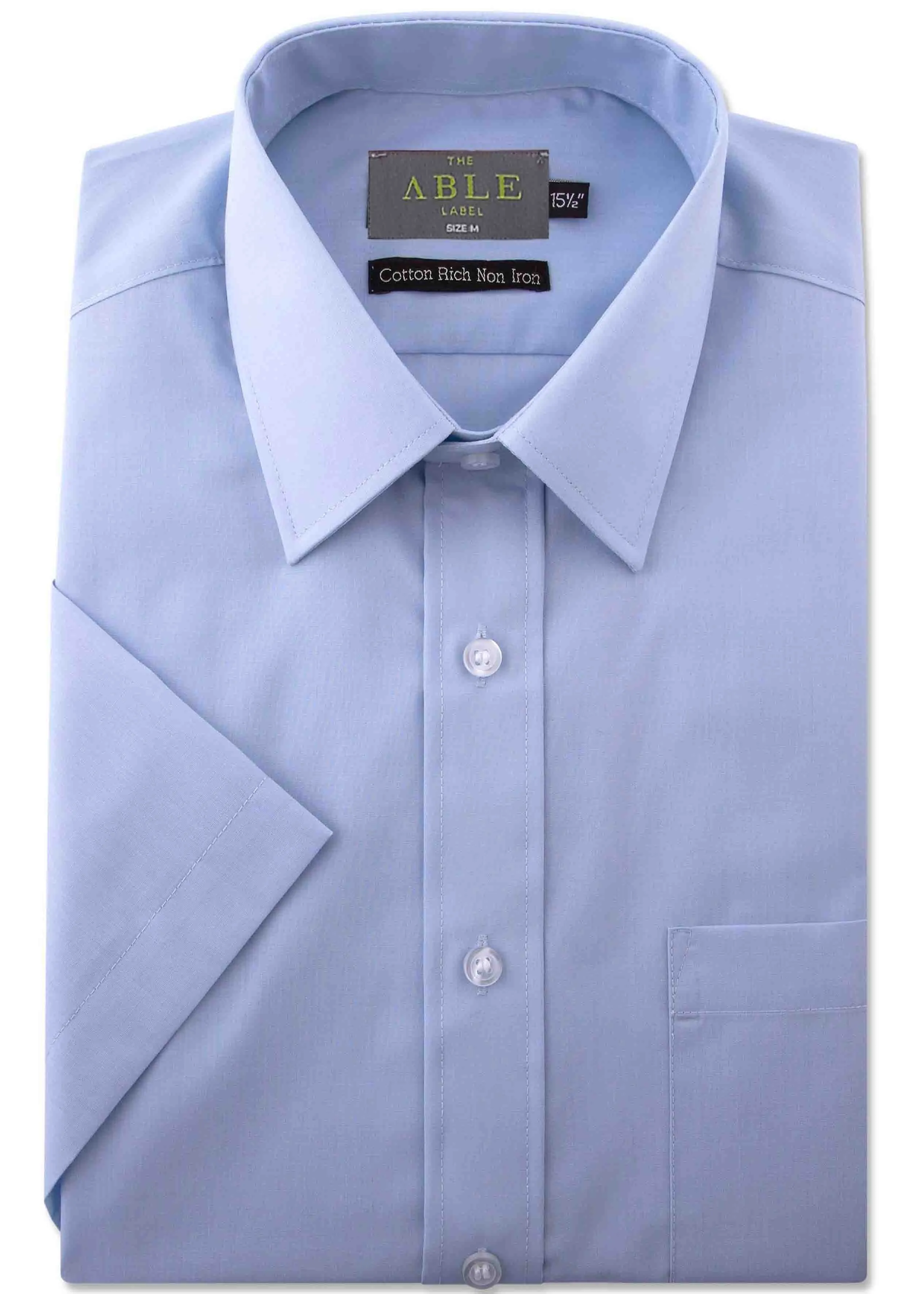 Hughey short sleeved easy care velcro shirt - light blue