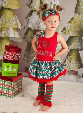 I Love Santa Santa Printed Pettiskirt Dress and Headband