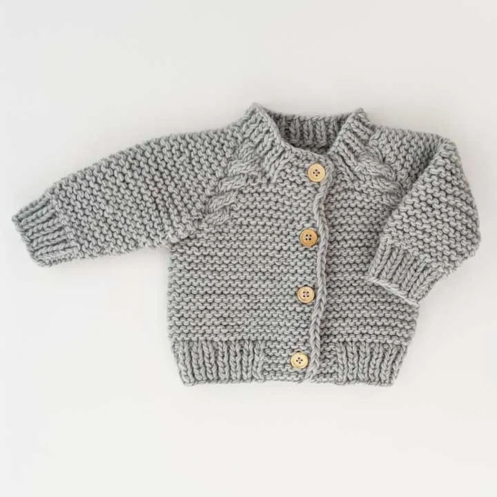 Ice Grey Garter Stitch Cardigan Sweater for Babies and Toddlers