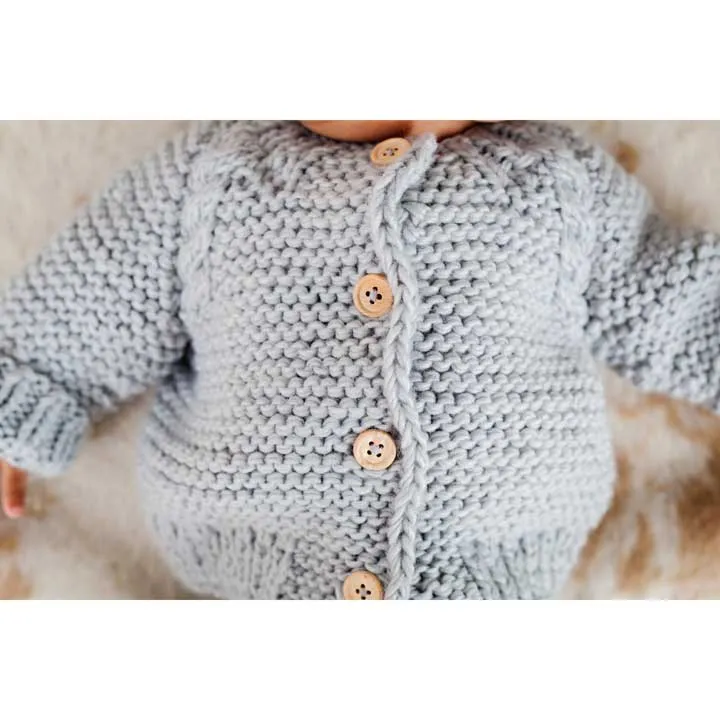 Ice Grey Garter Stitch Cardigan Sweater for Babies and Toddlers