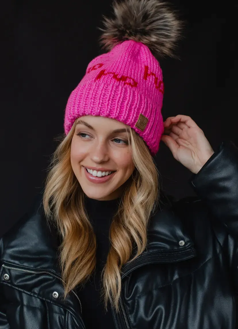 I’ll be Ho Ho Home for the holidays Pom Beanie: Pink