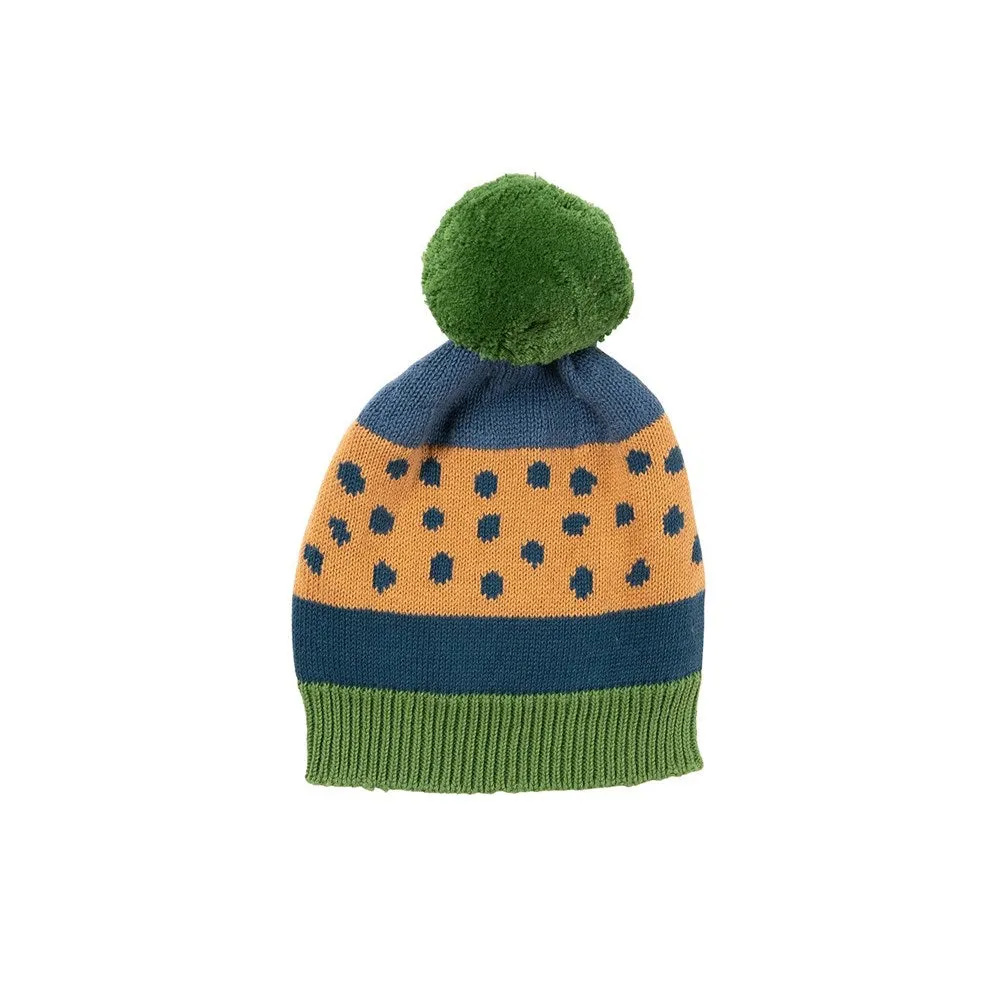 Indus Design: Baby Beanie Spot Stripe Forest Marine 0-1Y