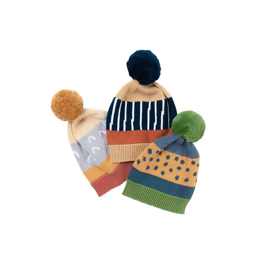 Indus Design: Baby Beanie Spot Stripe Forest Marine 0-1Y