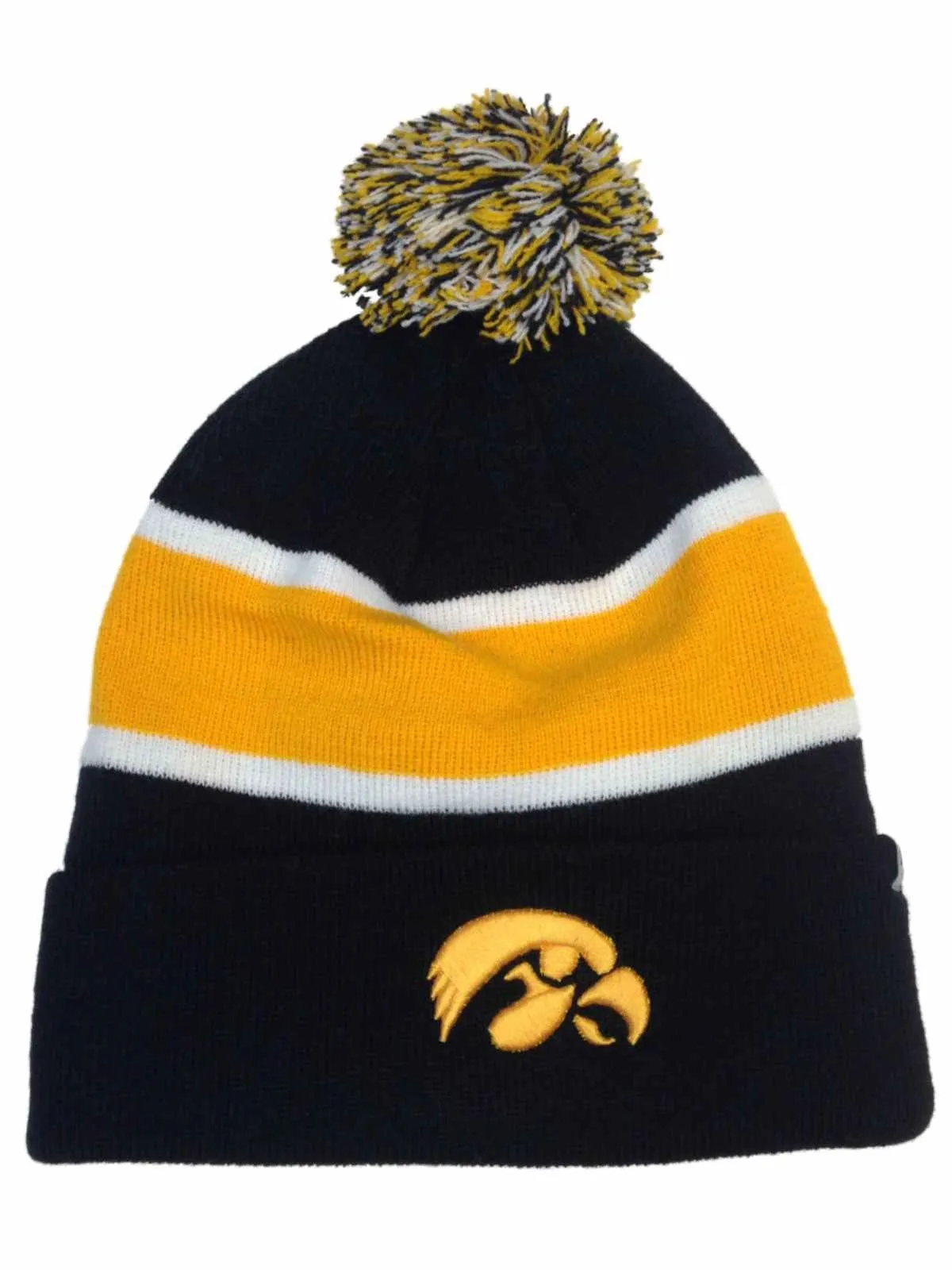 Iowa Hawkeyes TOW Tri-Tone Whirl Knit Cuffed Poofball Winter Hat Cap Beanie