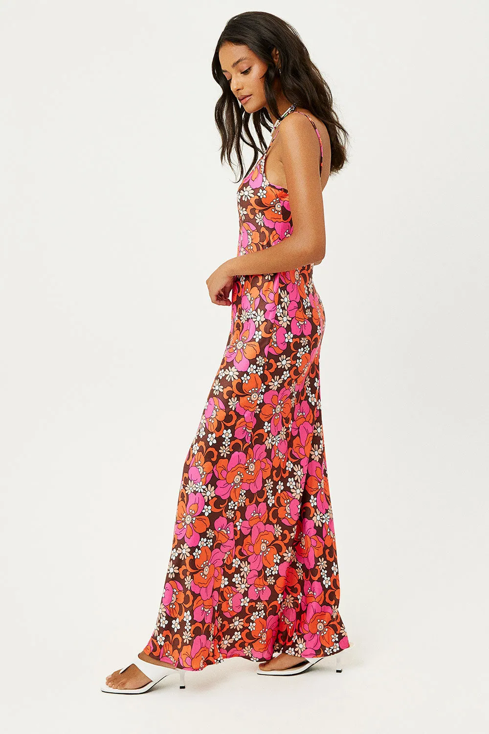 Isabel Satin Floral Dress - Tropics