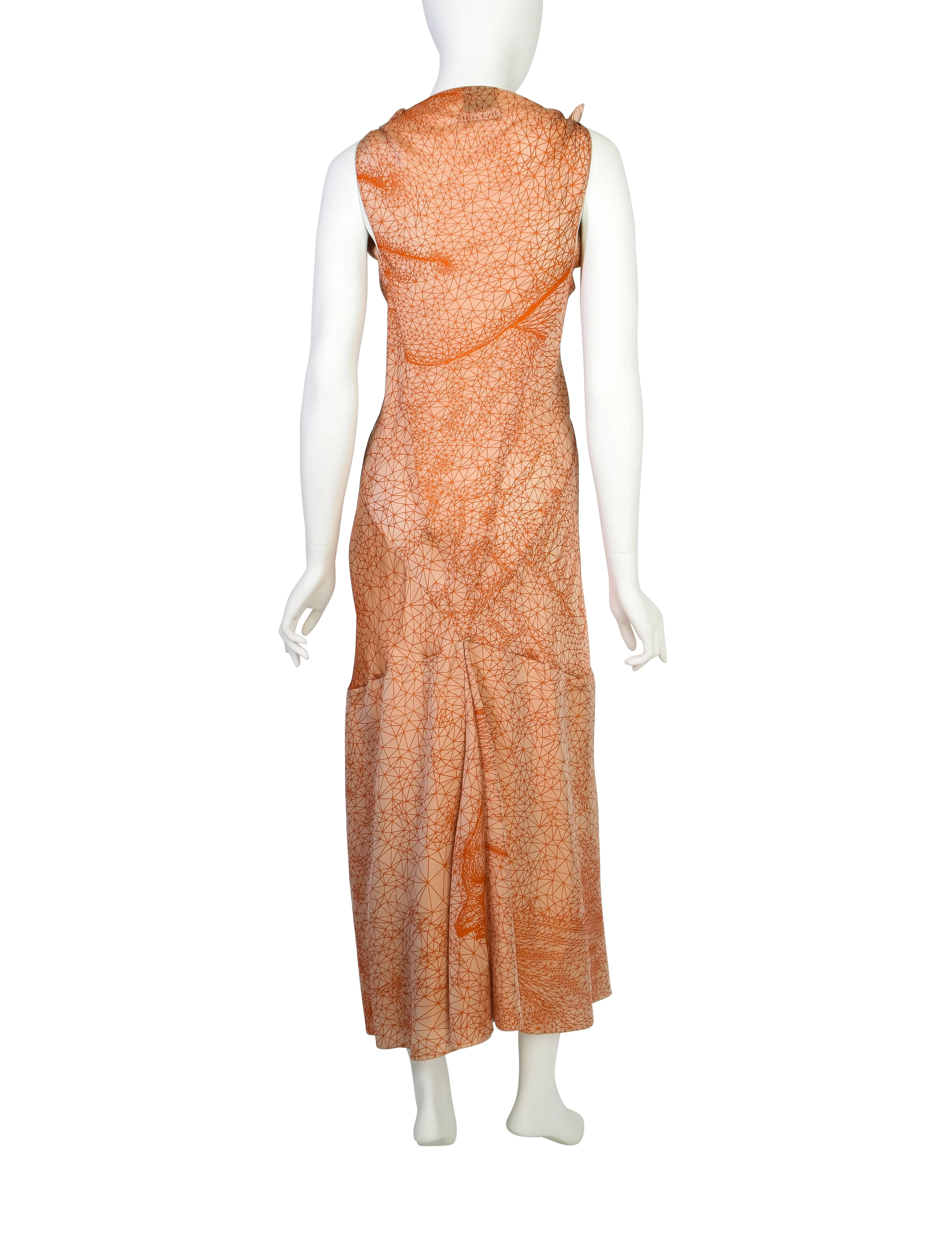 Jean Paul Gaultier Vintage 2001 Orange Optic Constellation Graphic Face Print Maxi Dress