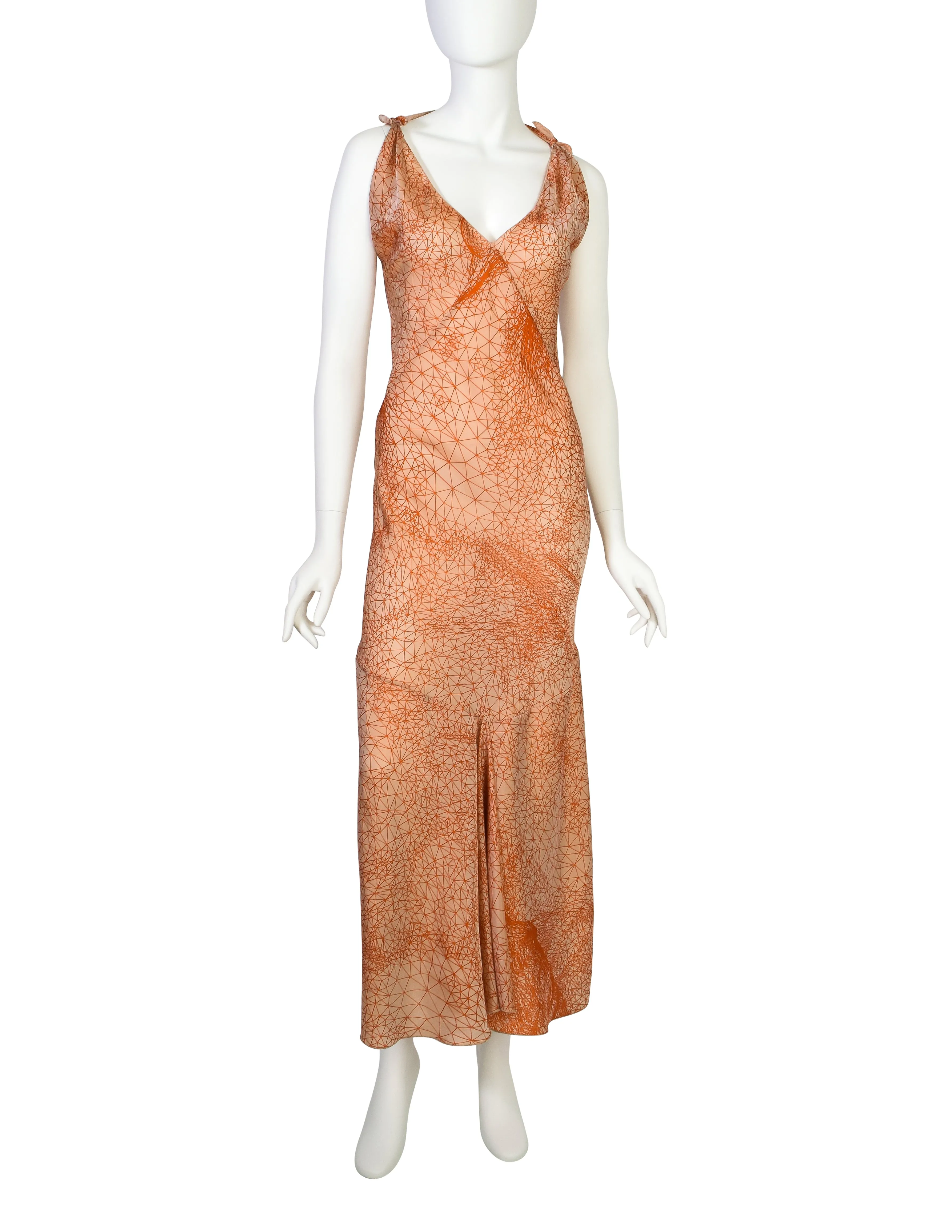 Jean Paul Gaultier Vintage 2001 Orange Optic Constellation Graphic Face Print Maxi Dress