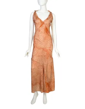 Jean Paul Gaultier Vintage 2001 Orange Optic Constellation Graphic Face Print Maxi Dress