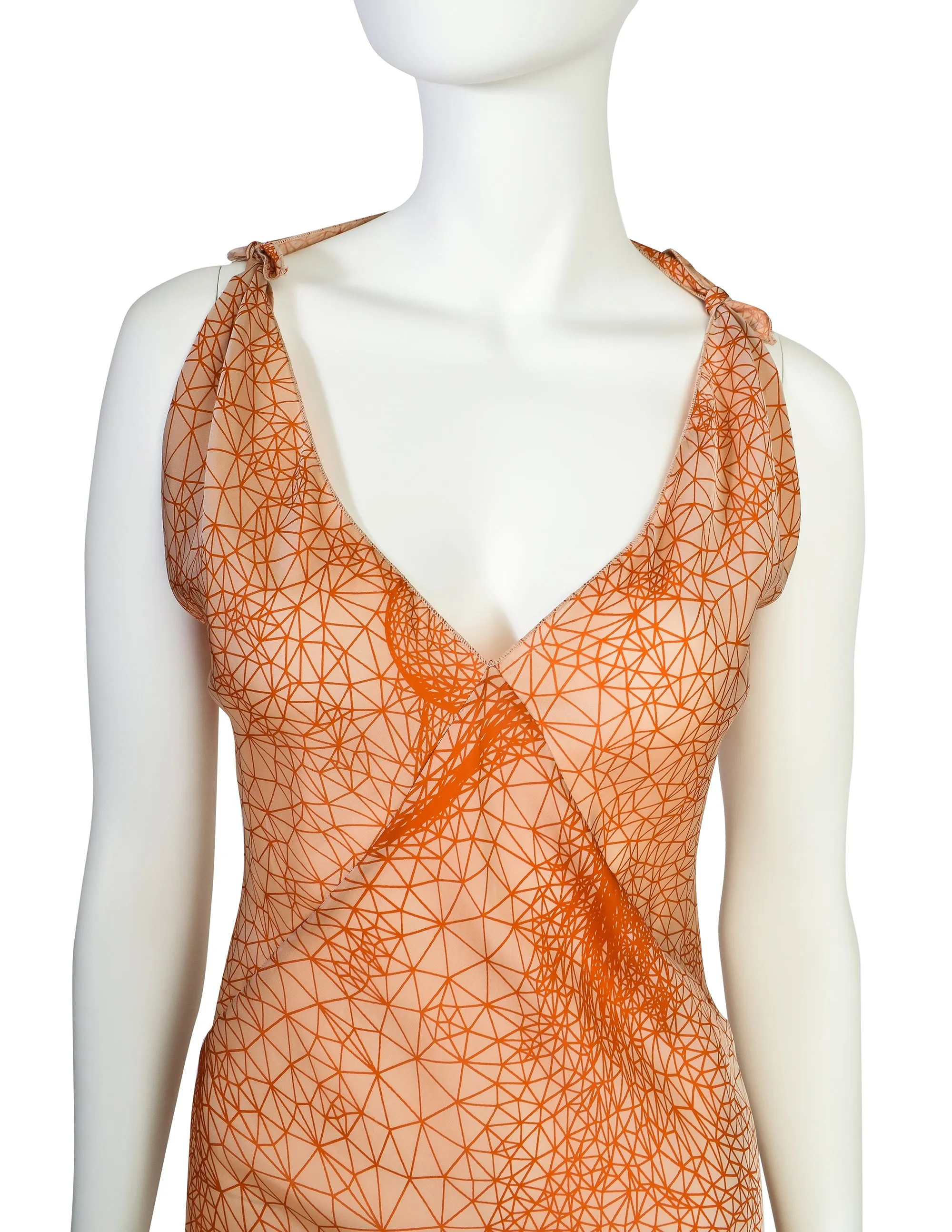 Jean Paul Gaultier Vintage 2001 Orange Optic Constellation Graphic Face Print Maxi Dress