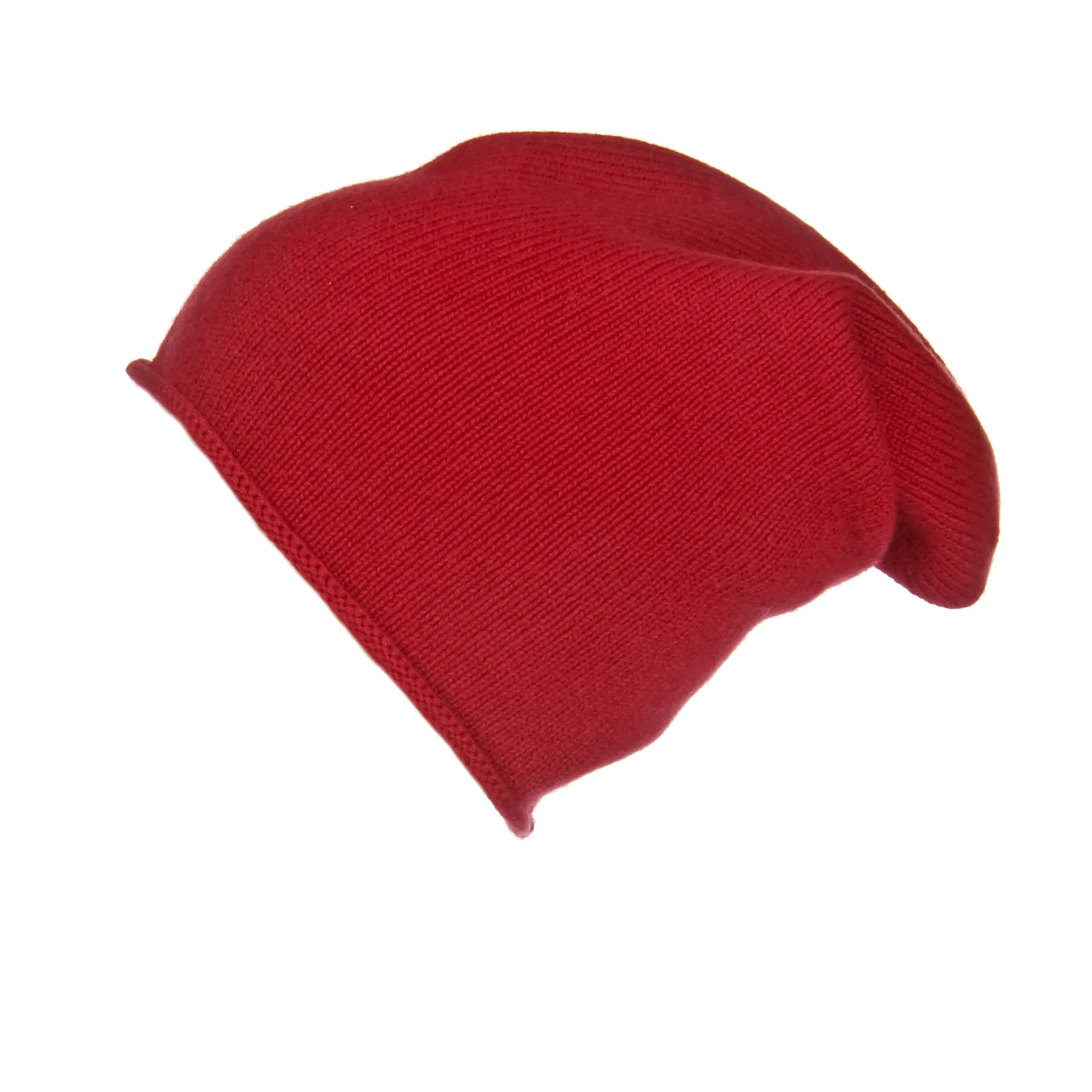 Jersey Roll Slouchy Red Cashmere Hat