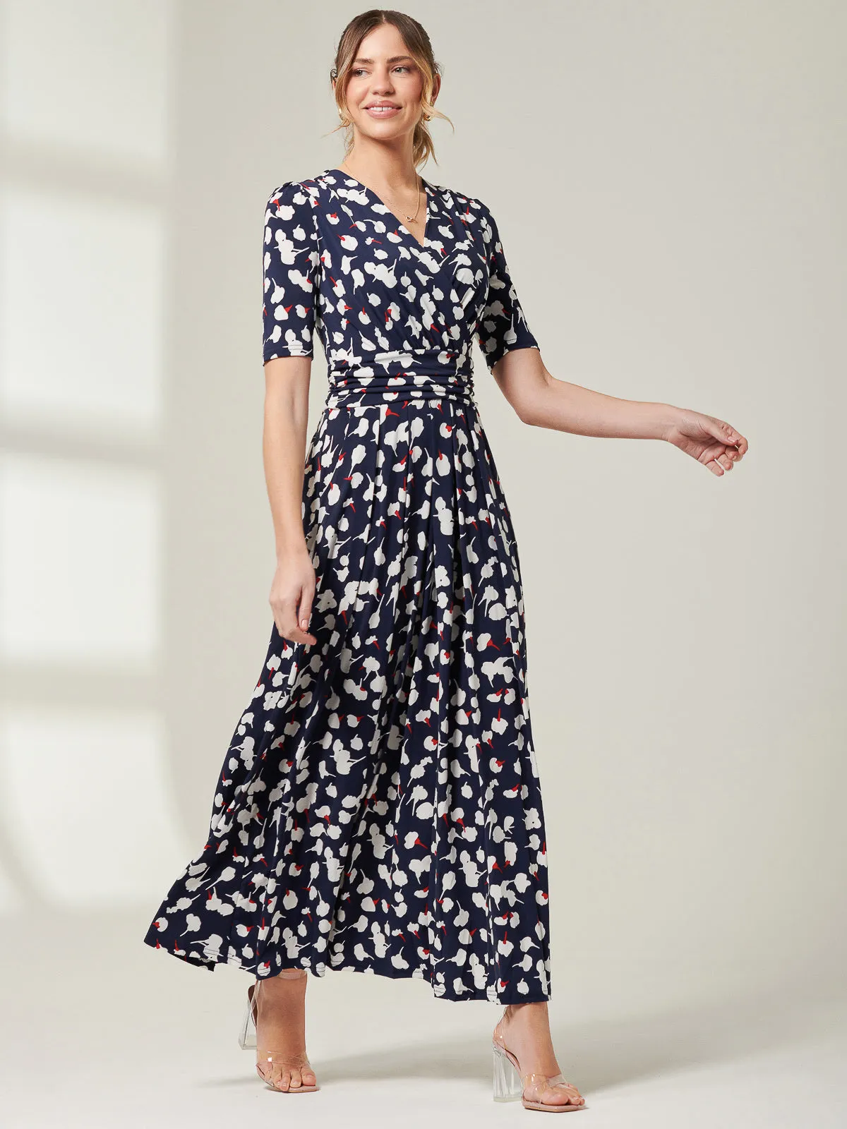 Jolie Moi Acadia Floral Print Wrap Maxi Dress, Navy White Floral