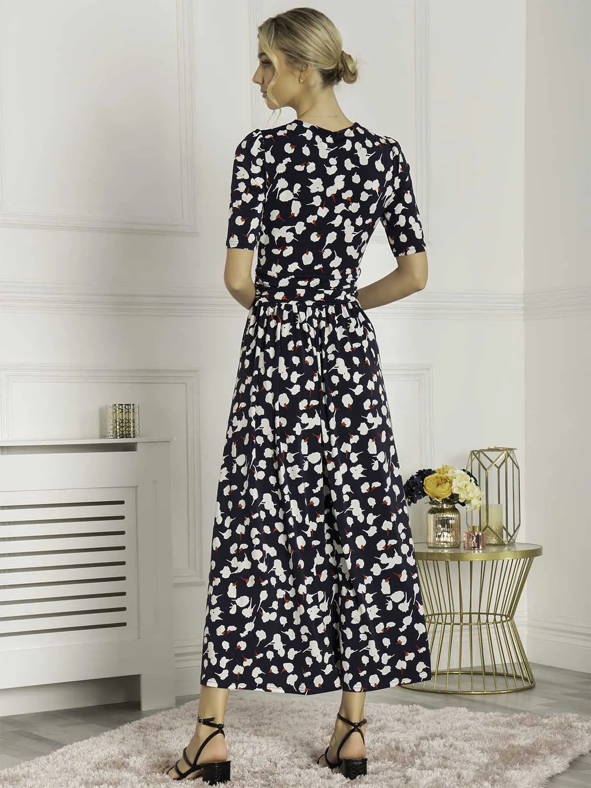 Jolie Moi Acadia Floral Print Wrap Maxi Dress, Navy White Floral