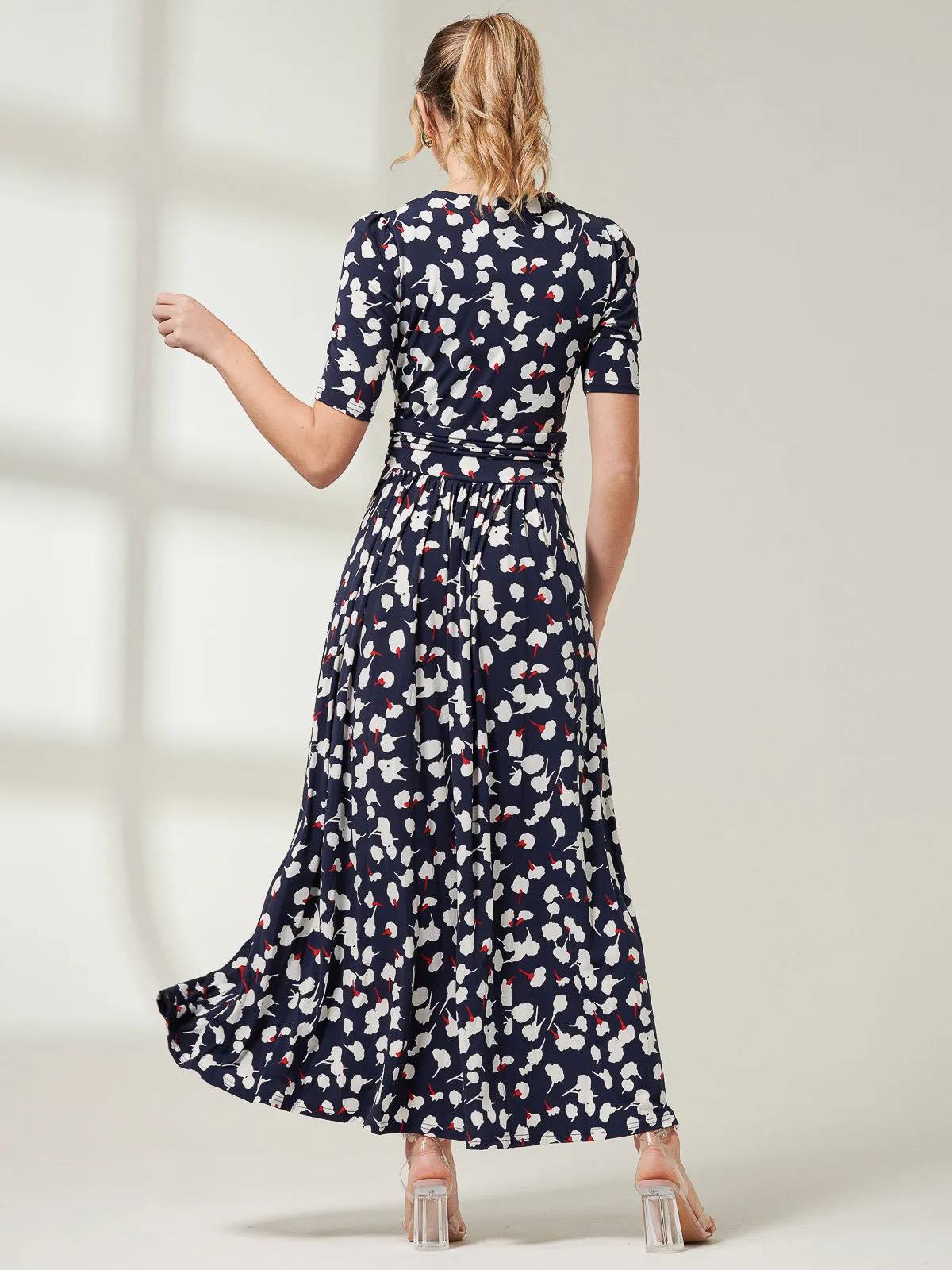 Jolie Moi Acadia Floral Print Wrap Maxi Dress, Navy White Floral