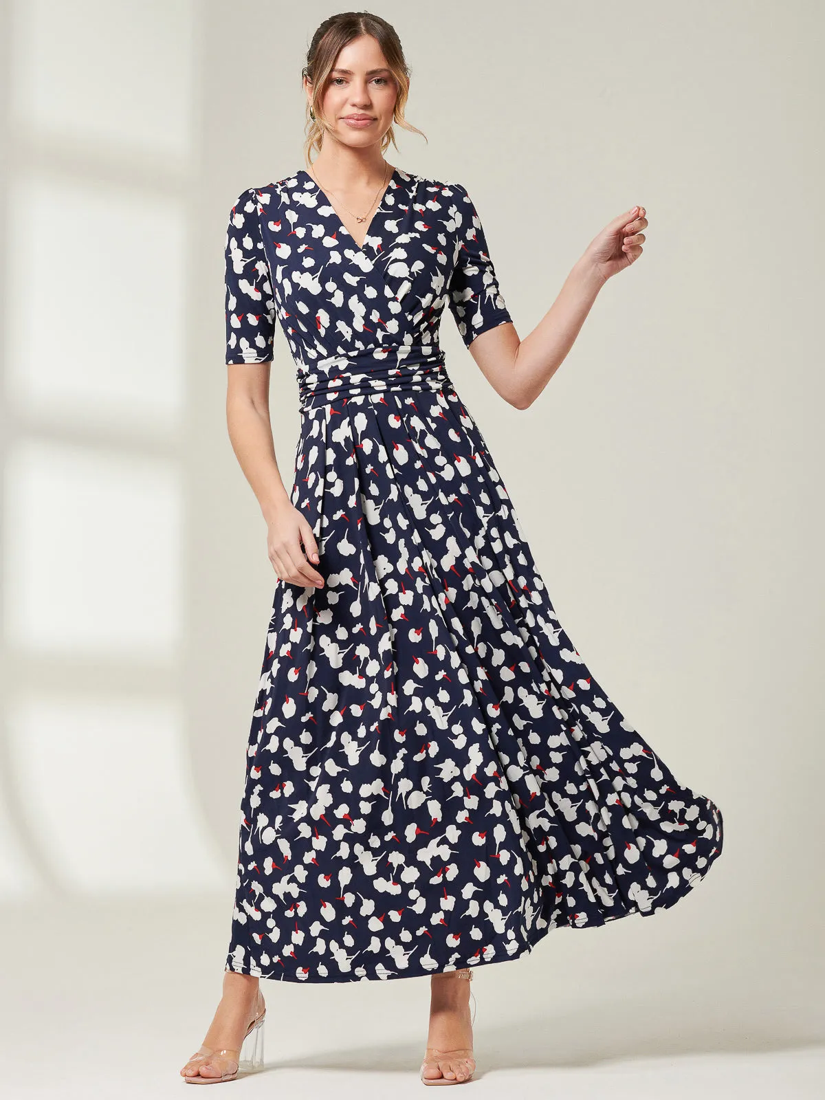 Jolie Moi Acadia Floral Print Wrap Maxi Dress, Navy White Floral