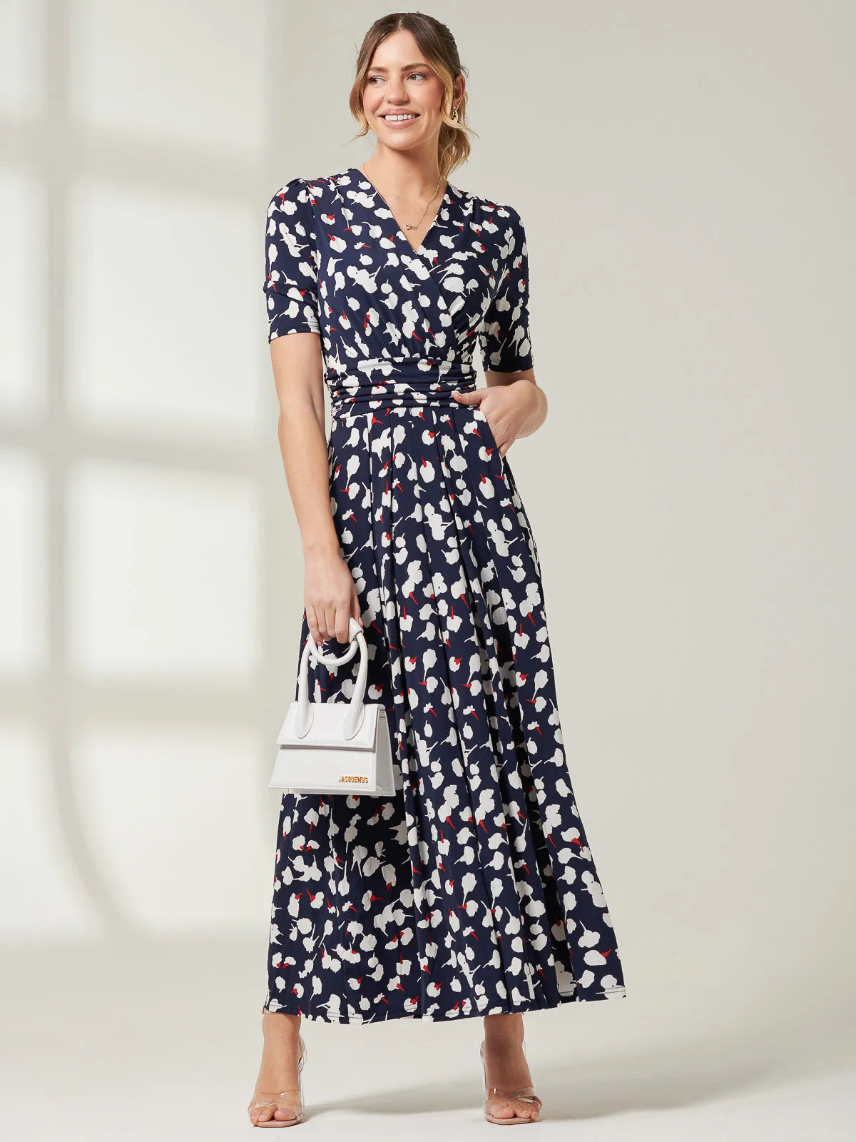 Jolie Moi Acadia Floral Print Wrap Maxi Dress, Navy White Floral