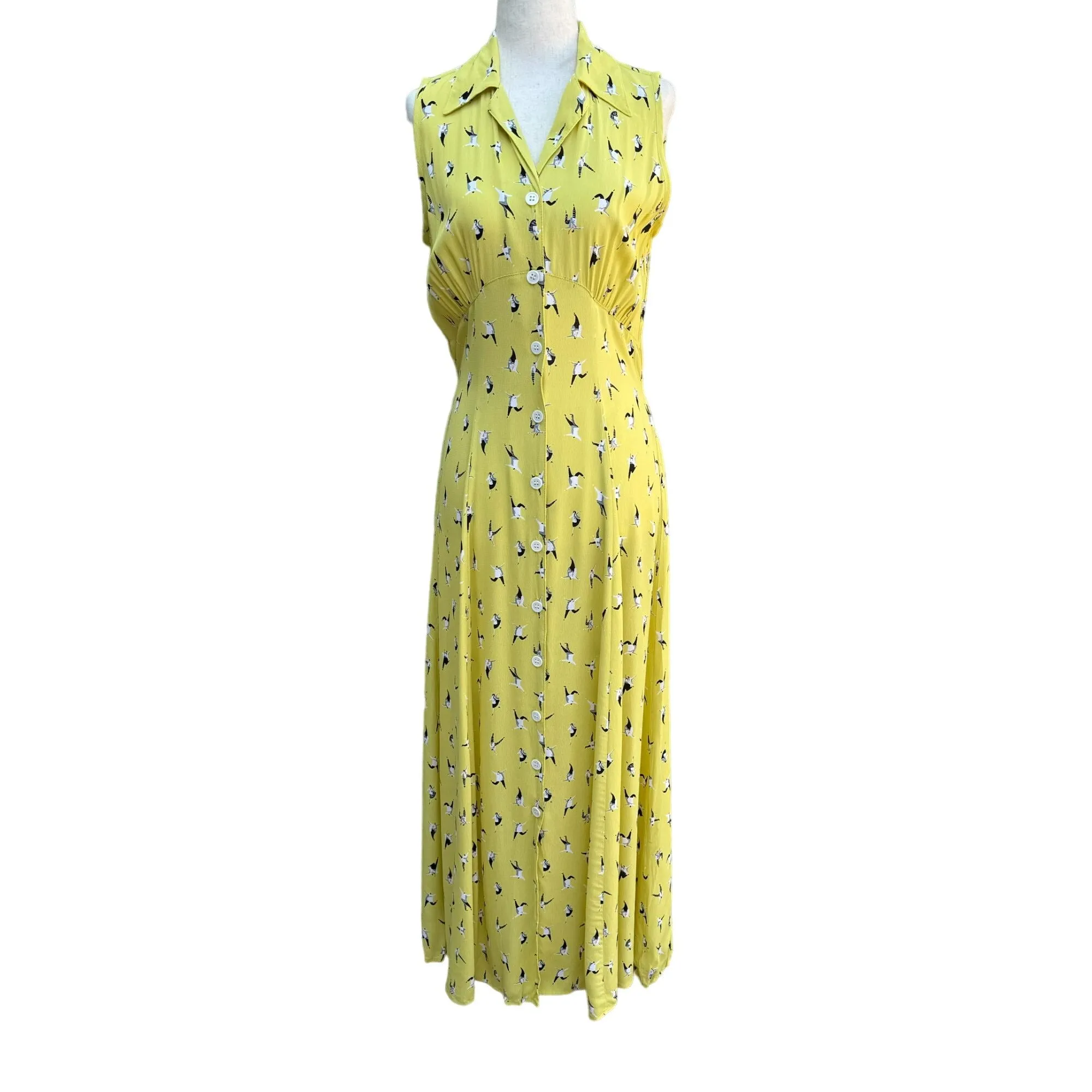 Karen Kane Vintage Women's Yellow V Neck Sleeveless Button Front Maxi Dress - 8