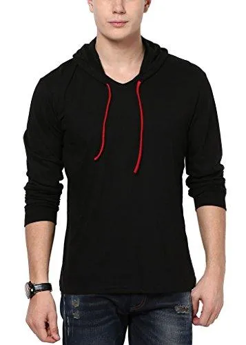 Katso Men's Cotton Hooded Cotton T-Shirt (Katso-Hood-Full-Black-M)