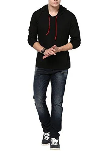 Katso Men's Cotton Hooded Cotton T-Shirt (Katso-Hood-Full-Black-M)