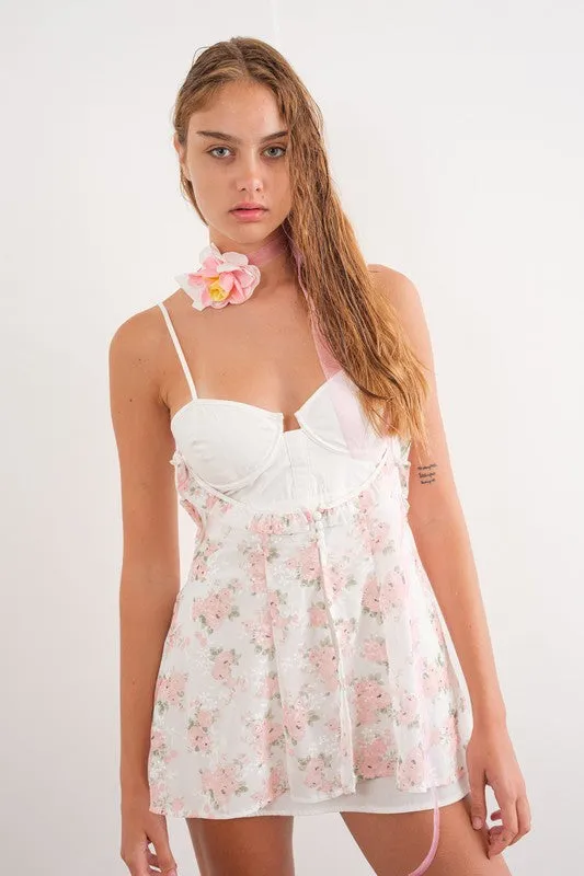 KEHLANI FLORAL LAYERED CORSET DRESS