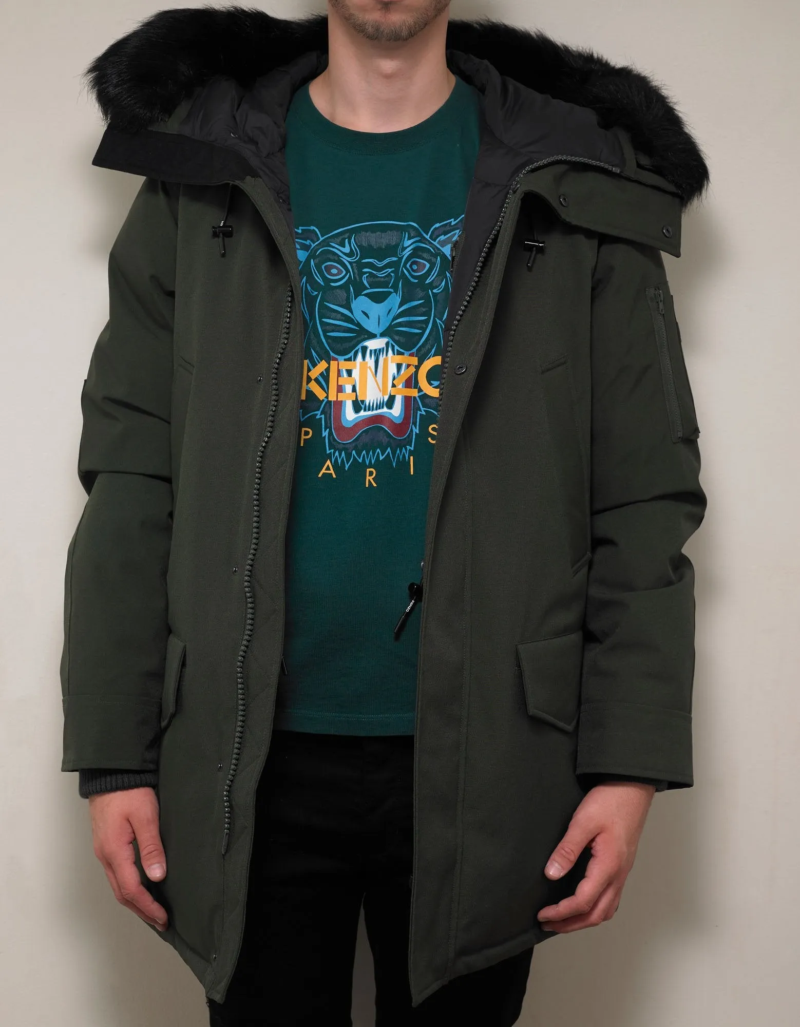 Khaki Long Down Parka Jacket