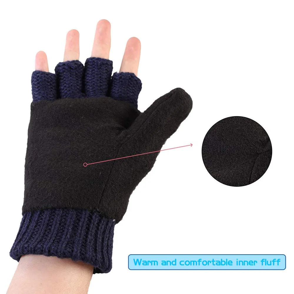 Knitted Convertible Wool Fingerless Gloves