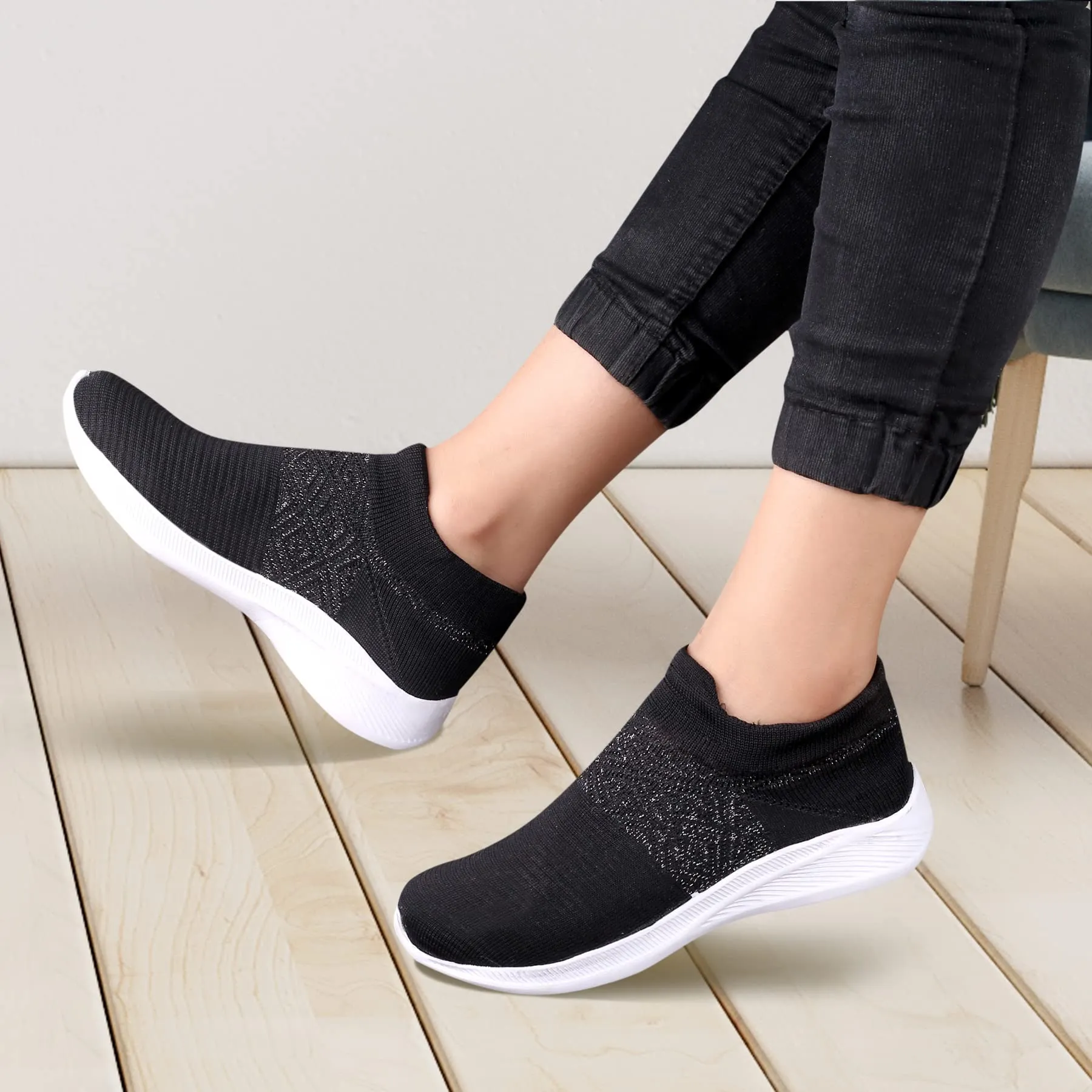 Kraasa Slip On Sneakers for Women | Latest Trend Women Casual Shoes Black UK 4