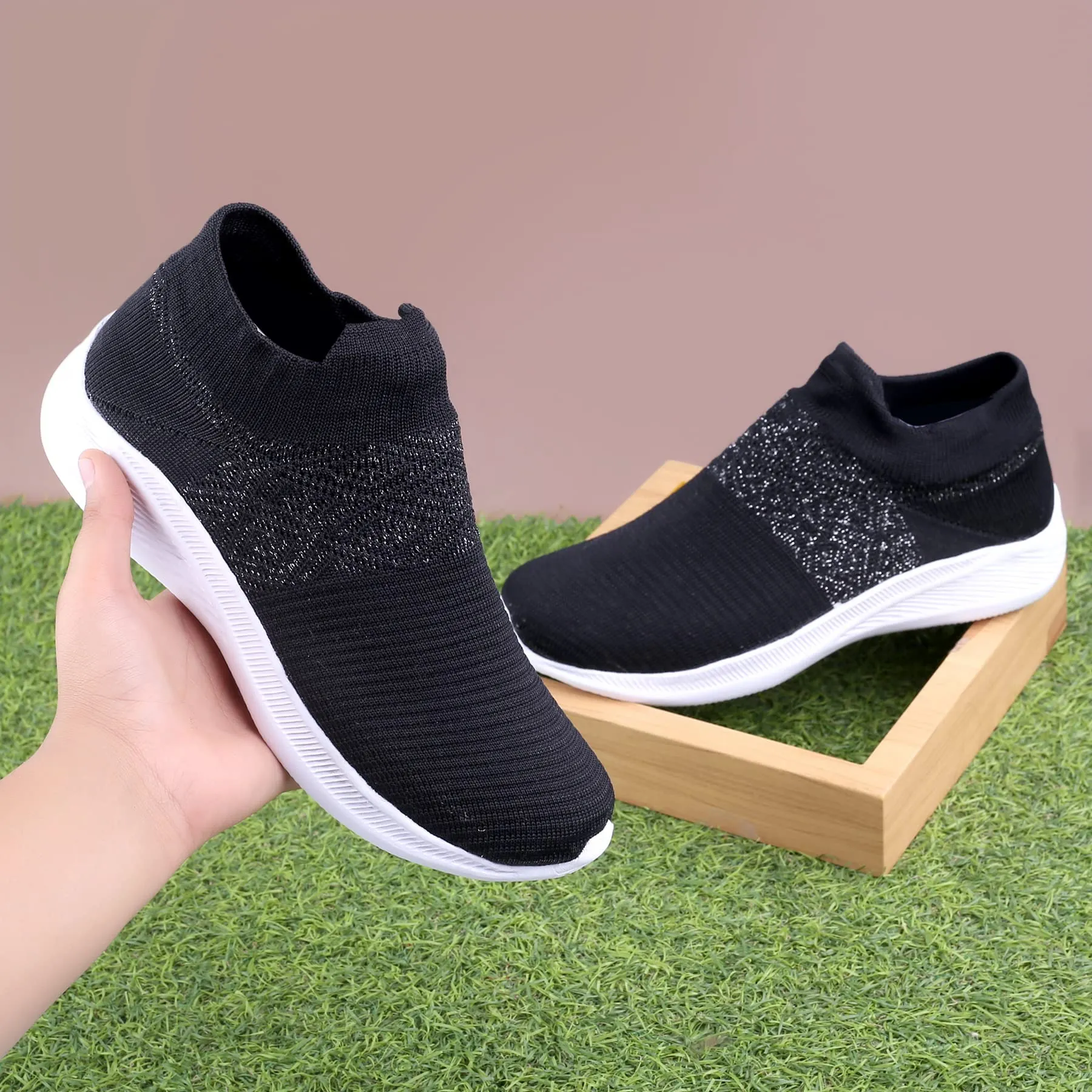 Kraasa Slip On Sneakers for Women | Latest Trend Women Casual Shoes Black UK 4