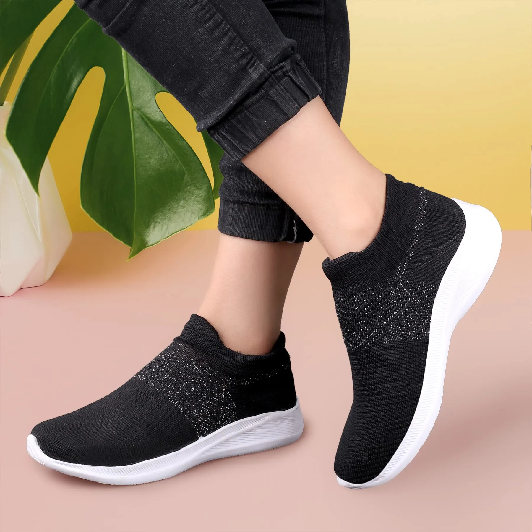 Kraasa Slip On Sneakers for Women | Latest Trend Women Casual Shoes Black UK 4