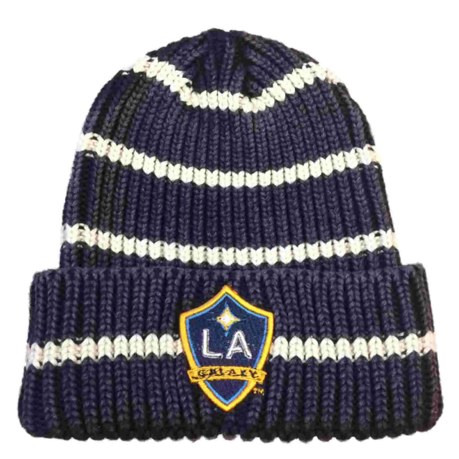 LA Galaxy MLS Adidas Blue with White Stripes Knit Cuffed Beanie Hat Cap