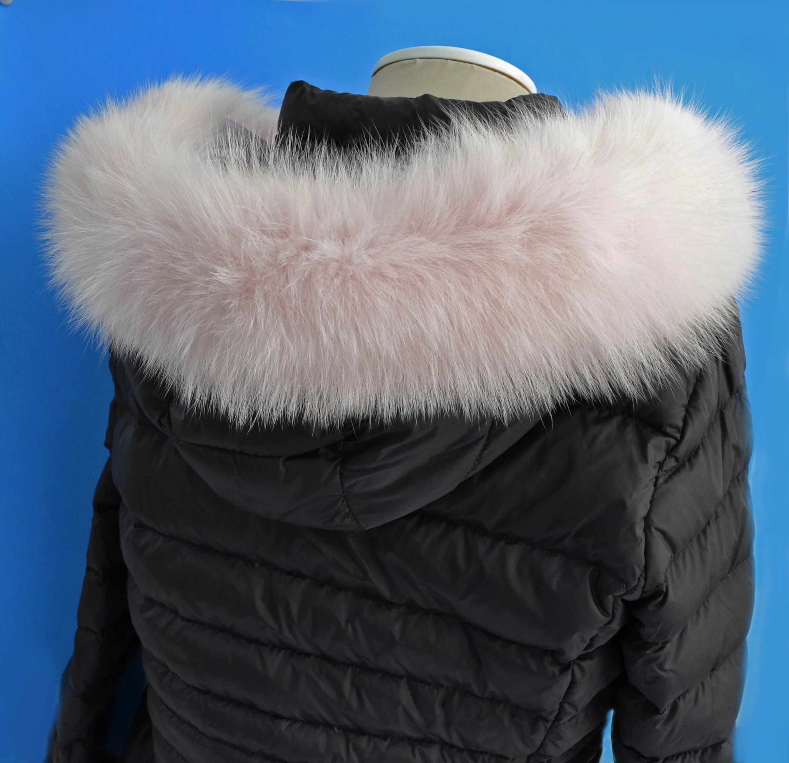 Large Light Pink Fox Fur Trim, Collar for Hood (PIECES), 80 cm