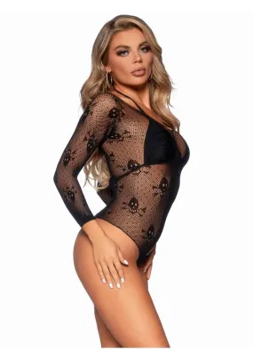 Leg Avenue Micro Net Snap Crotch Skull Bodysuit