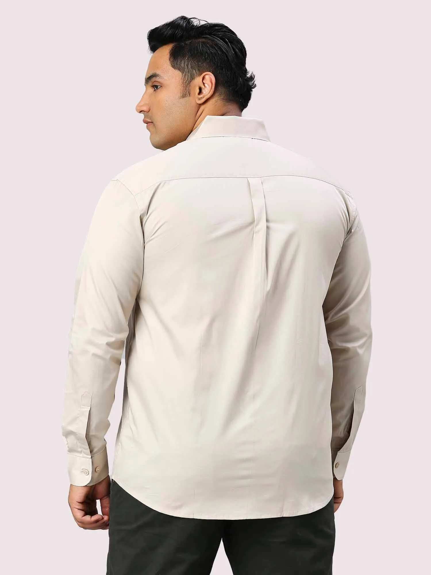 Light Cream Pure Cotton Full Sleeve Shirt Men's Plus Size