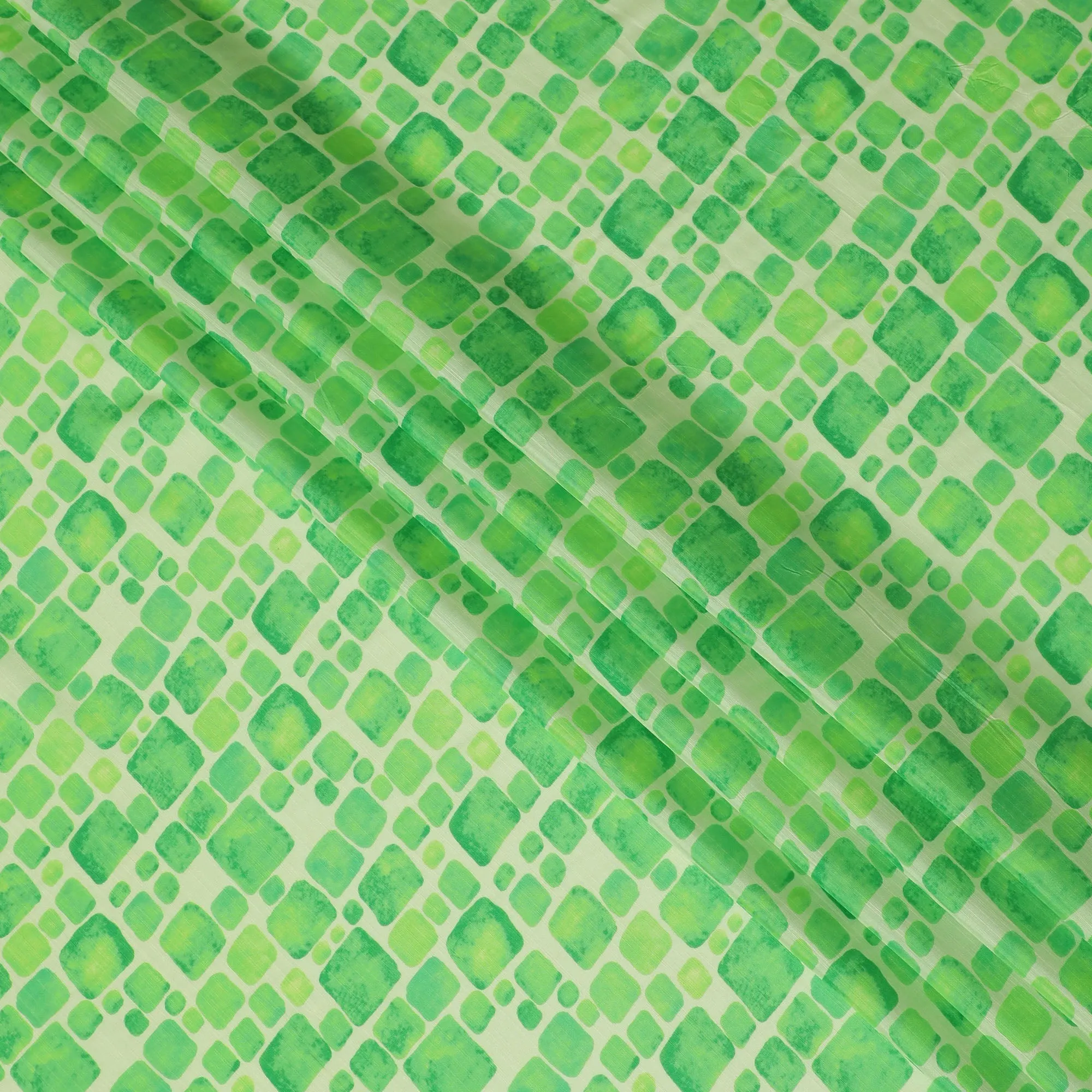 Light Green and Lime Geometric Viscose Digital Printed Fabric - 110 cm Width-D19991