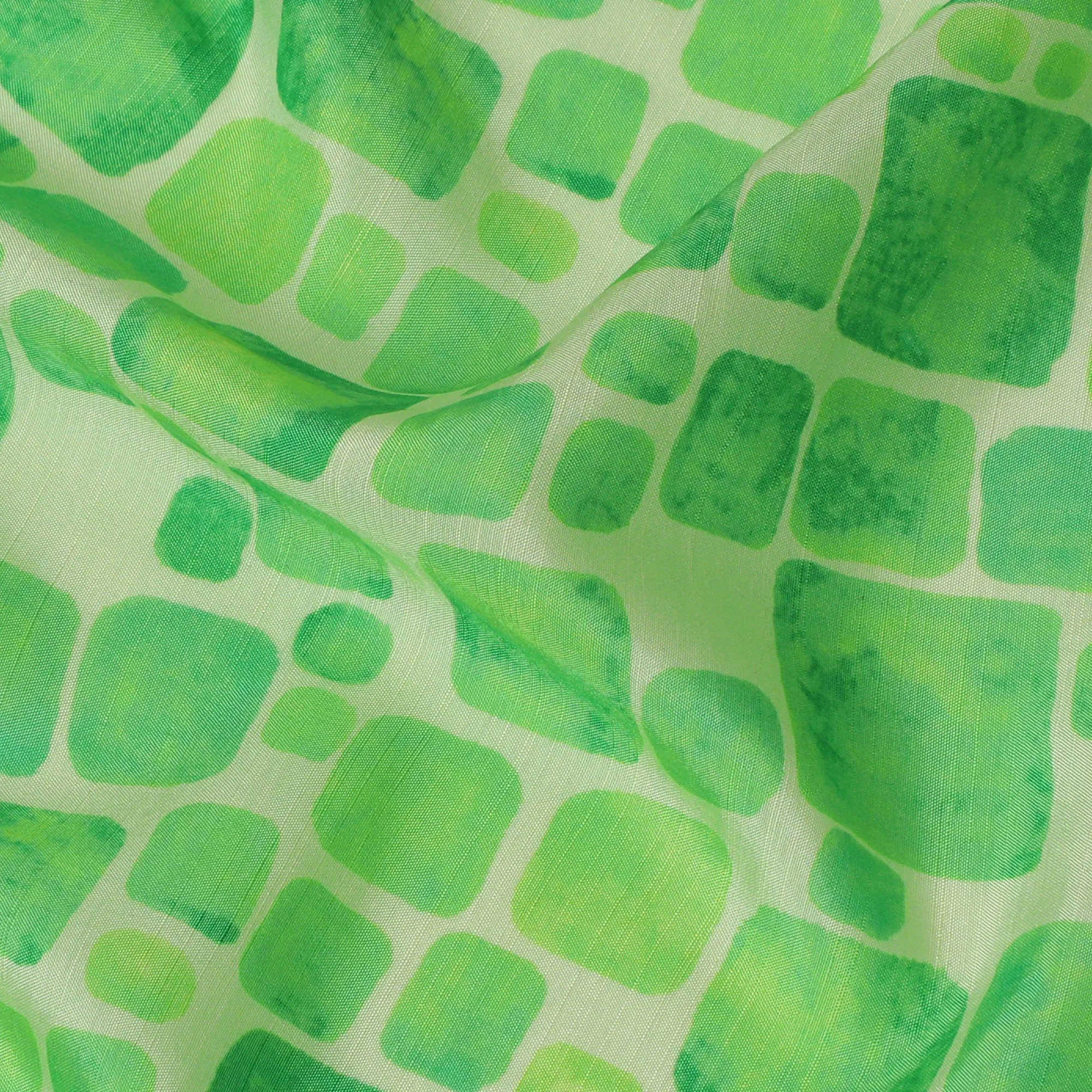 Light Green and Lime Geometric Viscose Digital Printed Fabric - 110 cm Width-D19991