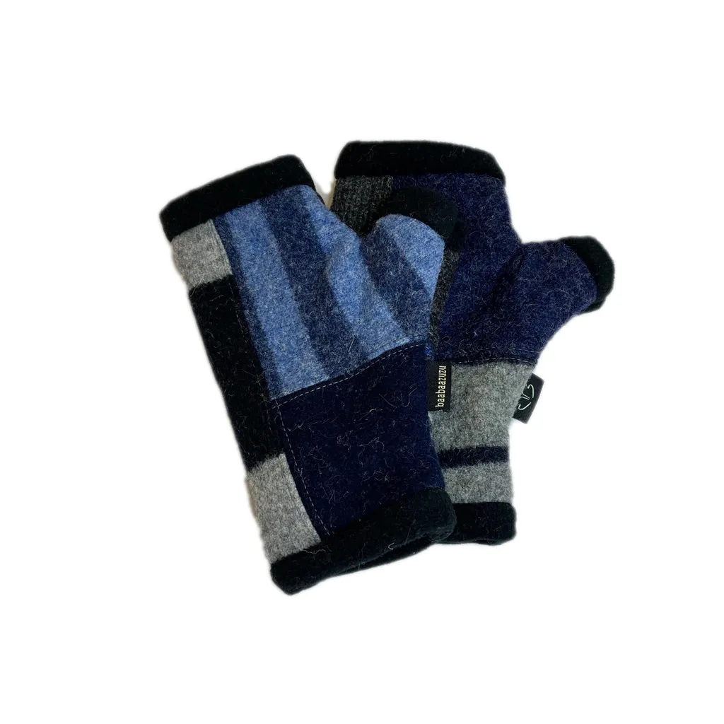 Lined Fingerless Gloves in Denim, Black & Grey