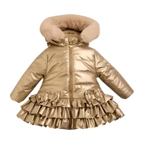 LITTLE A - As Good As Gold Faith Faux Fur Padded Trim Jacket - Gold