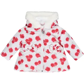 LITTLE A - Felicity Rose Print Jacket With Faux Fur Trim - White