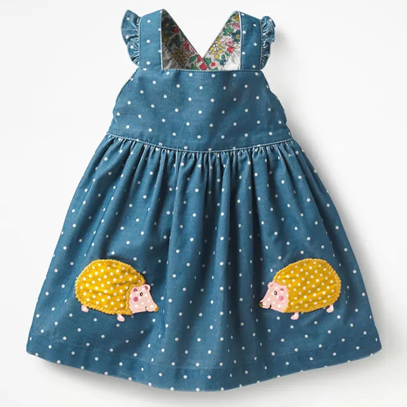 Little maven kids brand clothes autumn baby girls clothes Cotton FRUIT ANIMAL applique dot sundress girl sleeveless dresses 210317