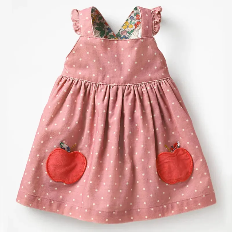 Little maven kids brand clothes autumn baby girls clothes Cotton FRUIT ANIMAL applique dot sundress girl sleeveless dresses 210317