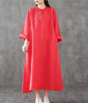 Long Sleeve Summer Spring Cotton Linen Women loose Dresses DZA2062