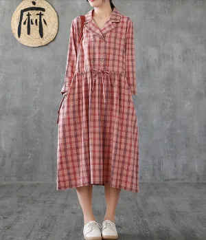 Long Sleeve Summer Spring Cotton Linen Women loose Dresses DZA20651