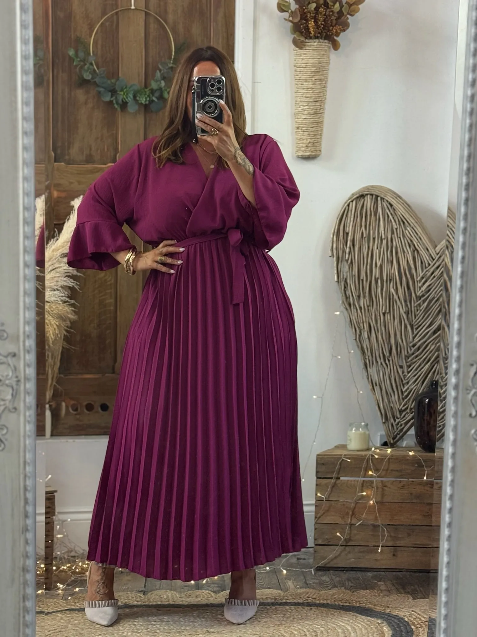 Magenta Rowan Pleated Midaxi Dress